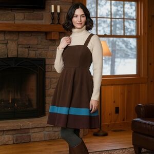 VINTAGE EPANOUIR WOOL JUMPER DRESS, Brown/ Blue, EUR WOMEN'S 38 (Small)